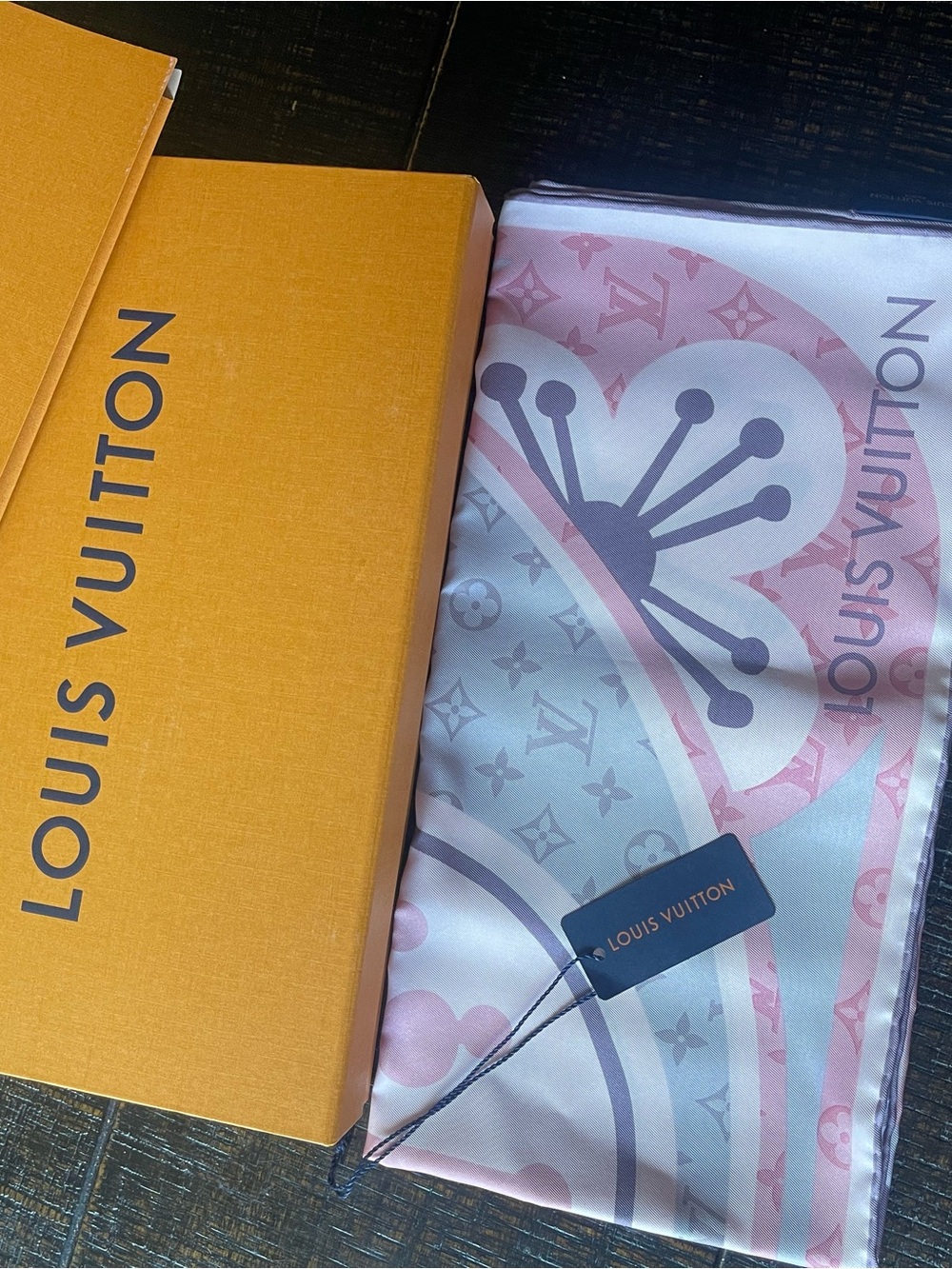 Louis Vuitton Pink & Lilac Monogram Silk Scarf with Signature Motifs
